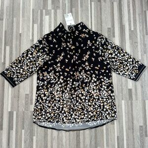 Adele Altman black blouse with floral print, made in Italy, size M